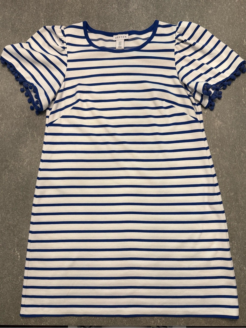 EUC Women’s Blue & White Striped Pom-Pom Sleeve Dress - Size 10